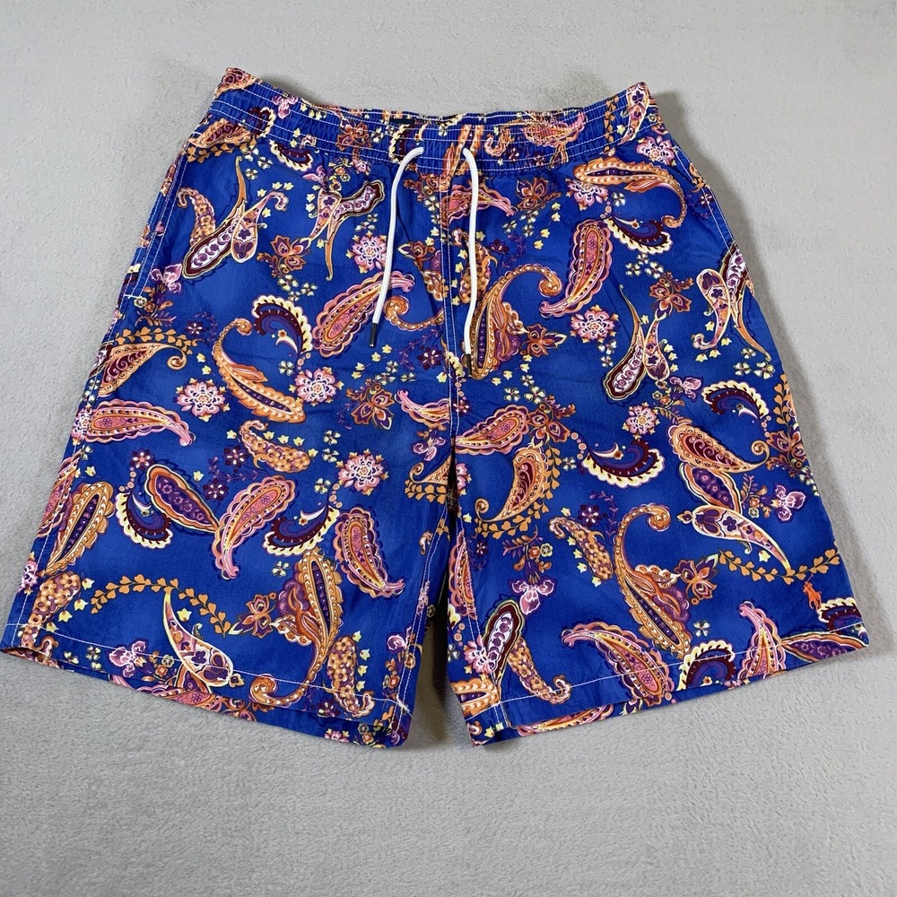 Polo Ralph Lauren Swim Trunks Mens Large Blue All Over AOP Design Mesh‎ Lining